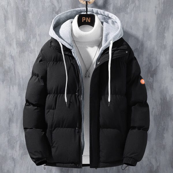 Fashion Hooded Jacket Men Winter Windproof Two-piece Coat Solid Leisure Sports Cotton Jacket - Image 7