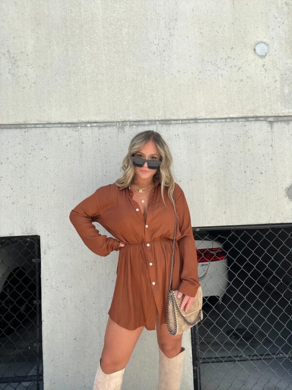 Women's Long Sleeve Jumpsuit With Button Fashion Shirt Dress - Image 4