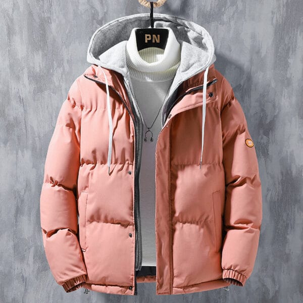 Fashion Hooded Jacket Men Winter Windproof Two-piece Coat Solid Leisure Sports Cotton Jacket - Image 9