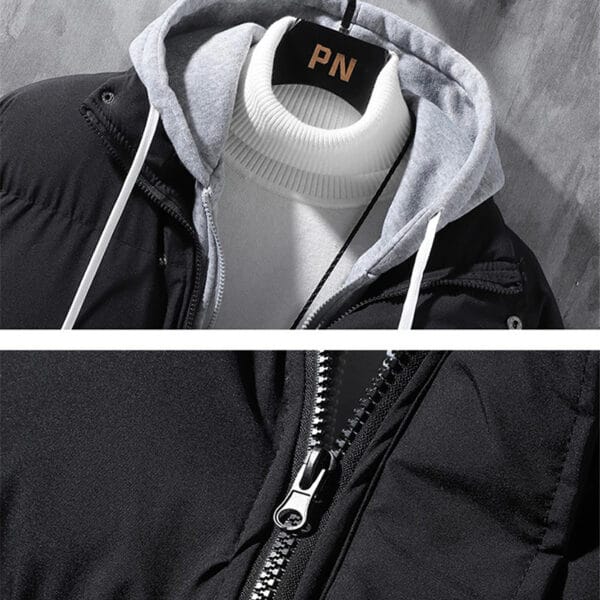 Fashion Hooded Jacket Men Winter Windproof Two-piece Coat Solid Leisure Sports Cotton Jacket - Image 6