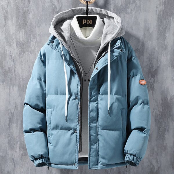 Fashion Hooded Jacket Men Winter Windproof Two-piece Coat Solid Leisure Sports Cotton Jacket - Image 2